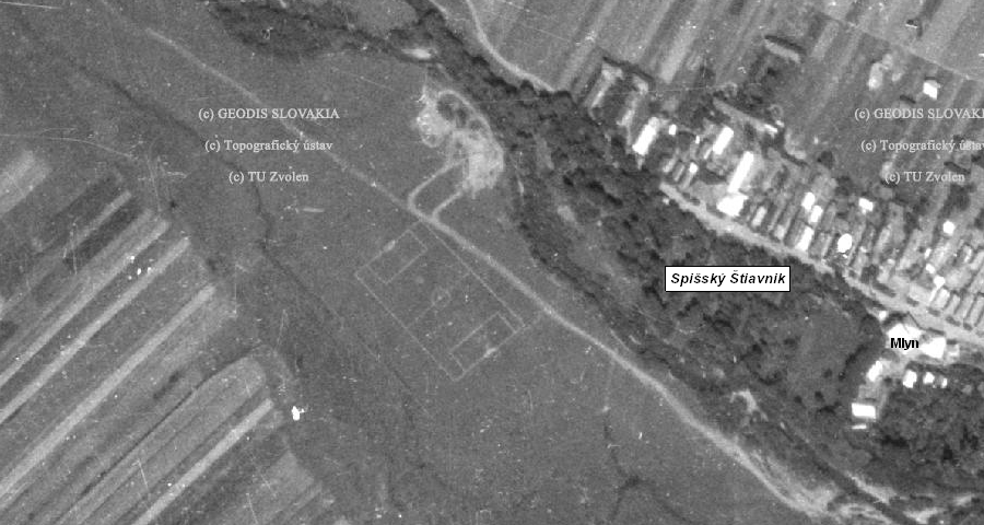 Ihrisko na Vyšných lúkach z ortomapy z roku 1950